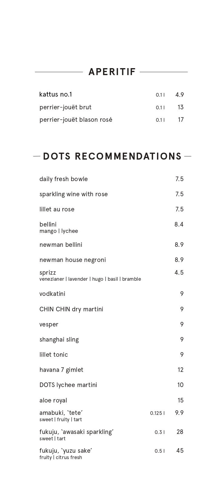 Dots 1060 – Drinks Menu