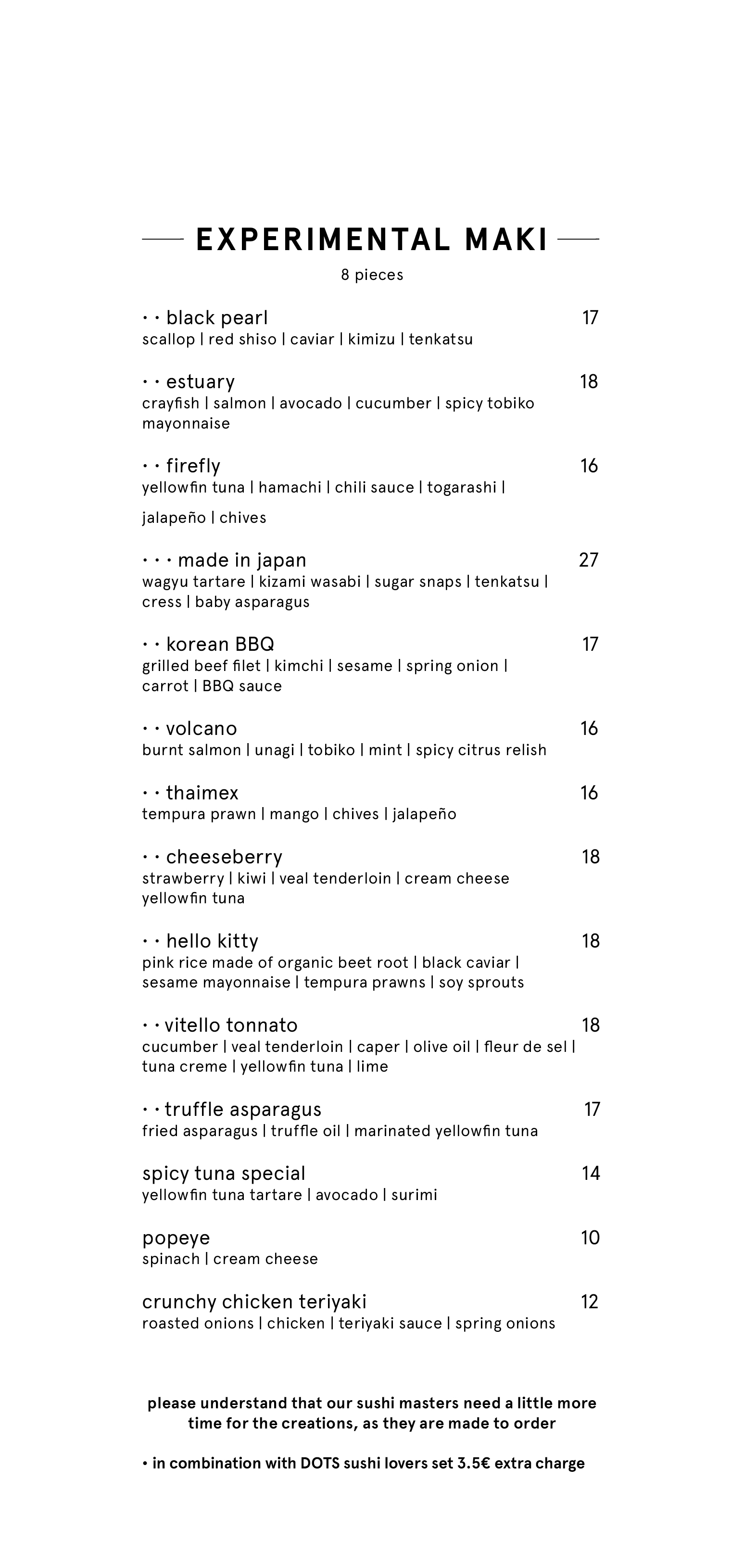 Dots 1060 – Food Menu
