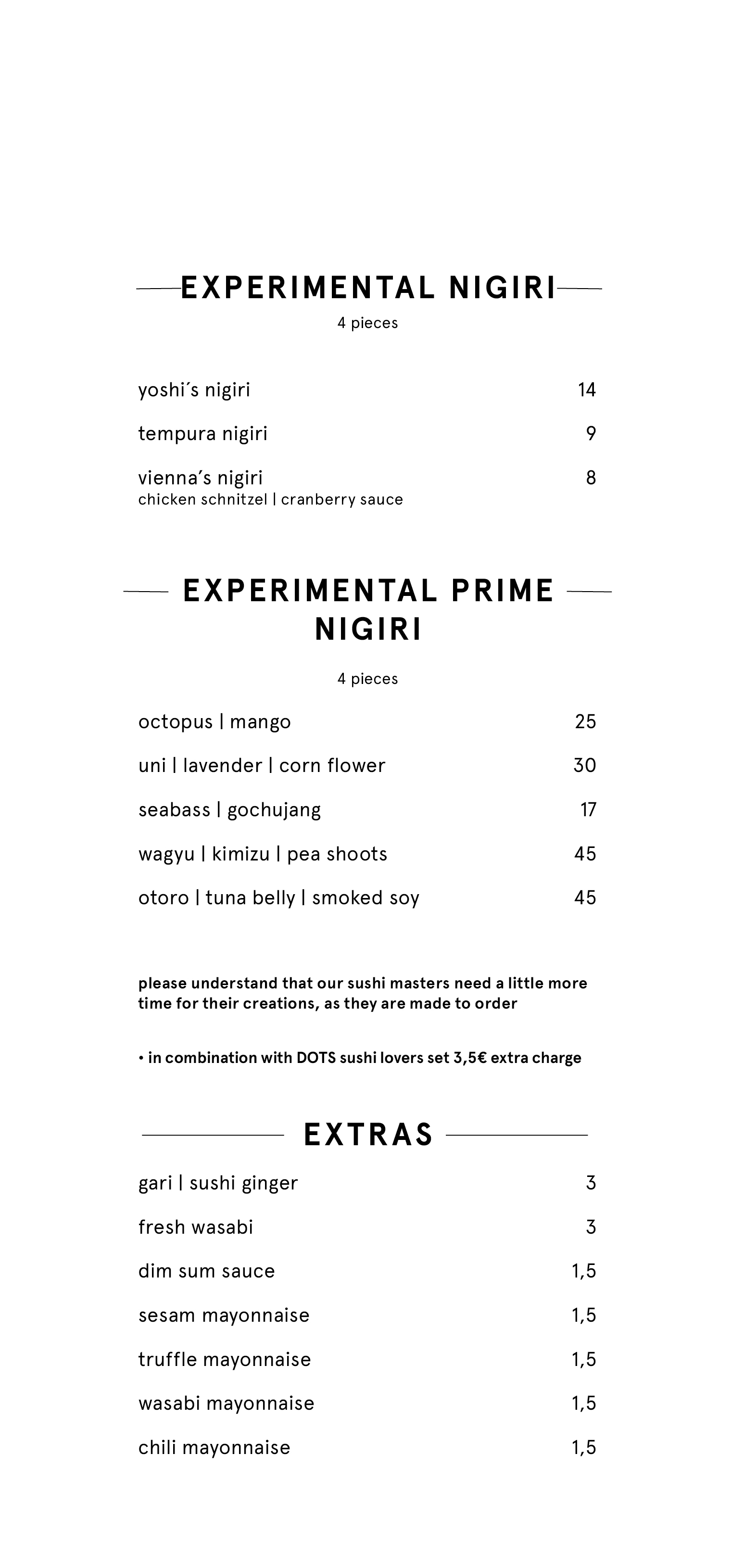 Dots 1060 – Food Menu